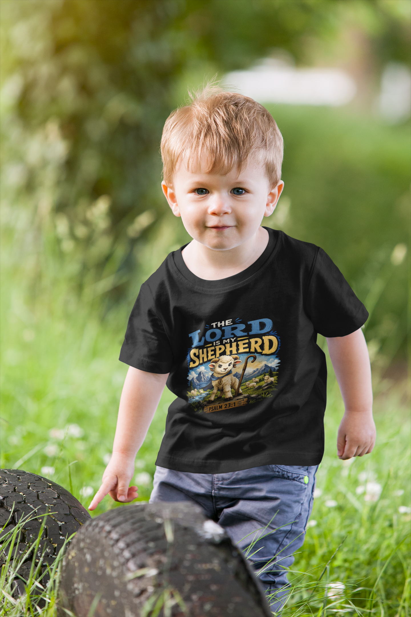 "The Lord is My Shepherd" Kids Christian T-Shirt | Psalm 23:1 Religious Faith Tee