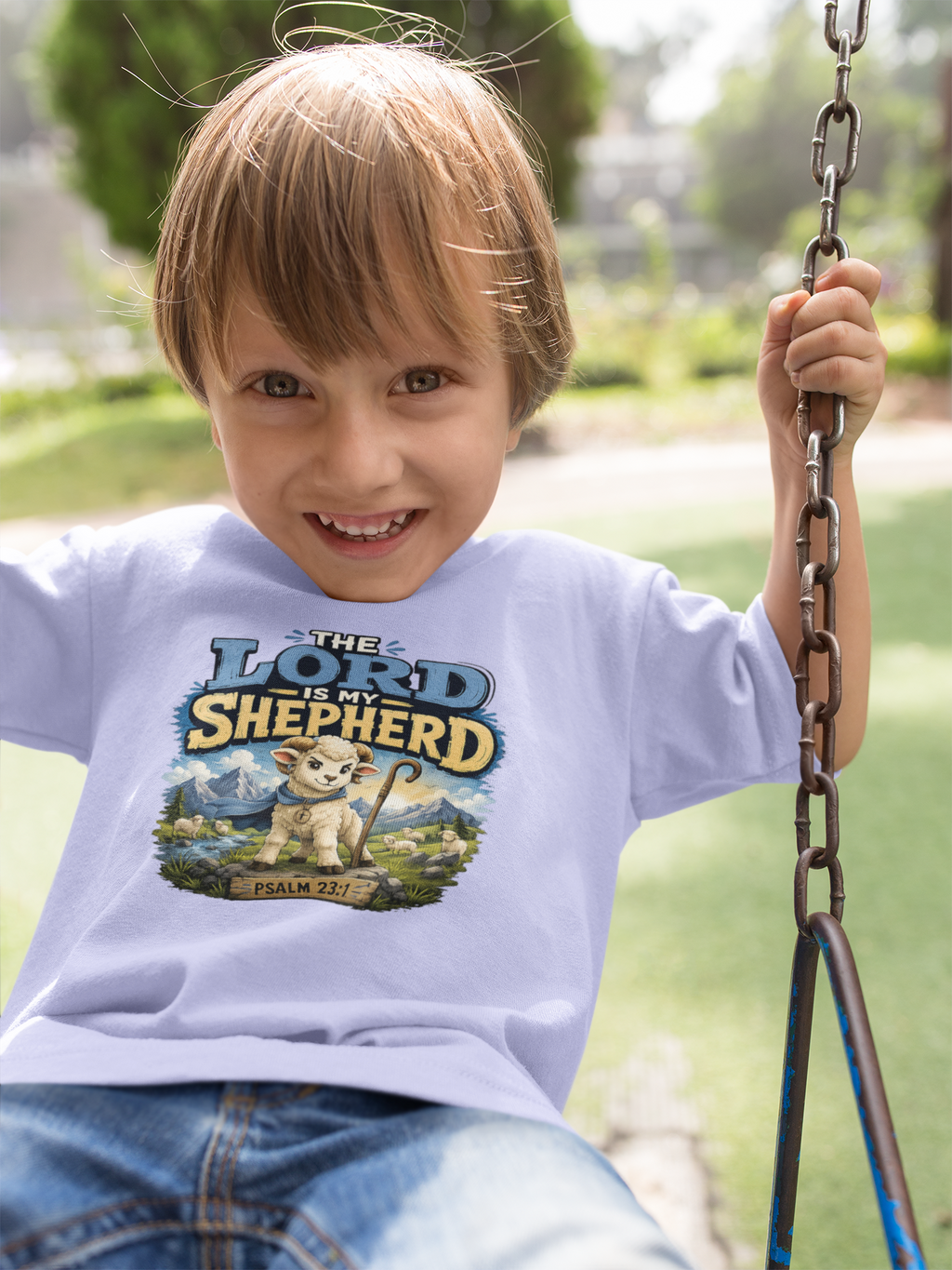 "The Lord is My Shepherd" Kids Christian T-Shirt | Psalm 23:1 Religious Faith Tee